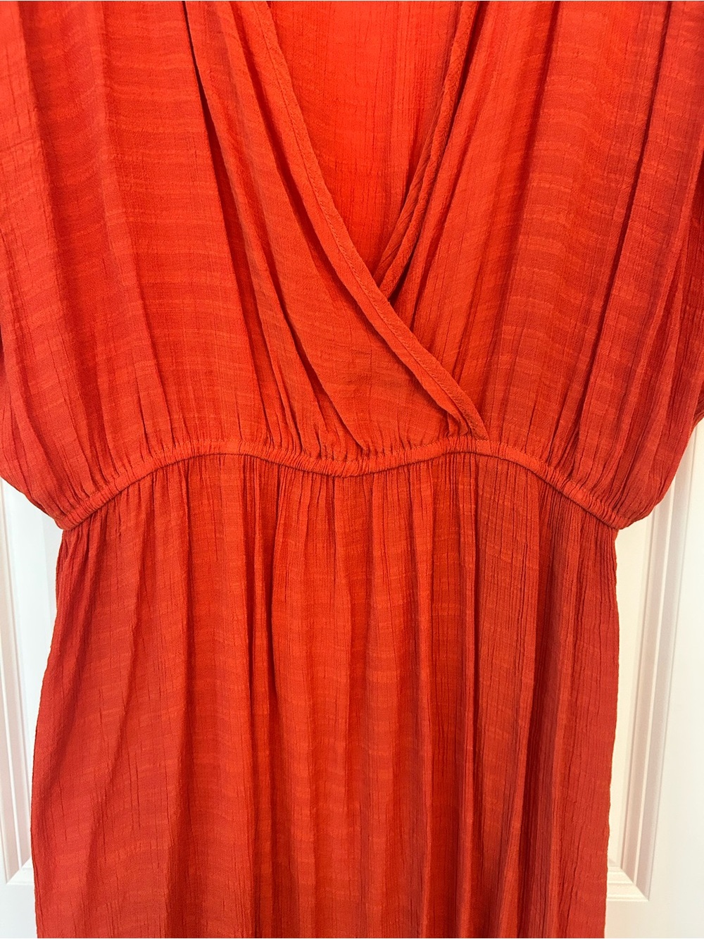 Burnt Orange Sheer Maxi Dress XL Textured Deep V Cover Up Boho Flowy - Picture 4 of 9